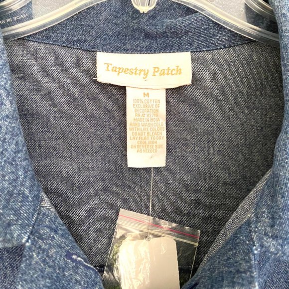 Womens Denim Jean Jacket Tapestry Patch Spring Bee Floral Embroidered Size M NWT - Picture 6 of 9